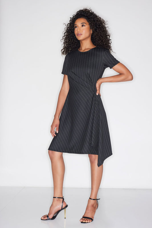 Natori Pinstripe Knit Side Drape Dress