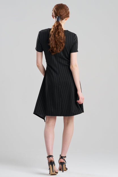 Natori Pinstripe Knit Side Drape Dress