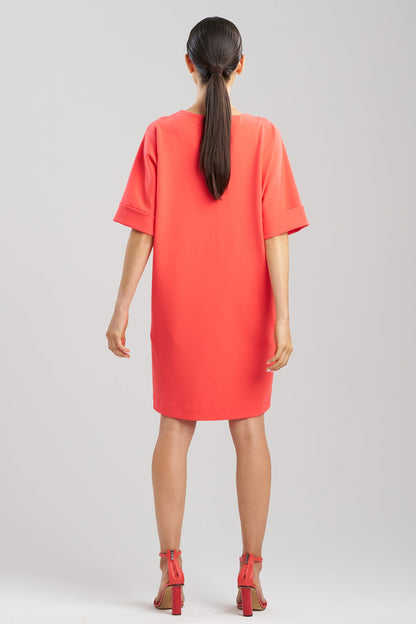 Natori Solid Knit Crepe Embroidered Geometric T-shirt Dress
